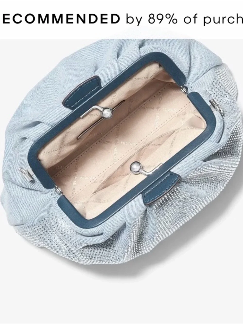 MICHAEL KORS Embellished Denim Blue Chain-Detail Crossbody Bag